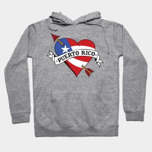 I Love Puerto Rico Flag Heart Tattoo Flash Hoodie